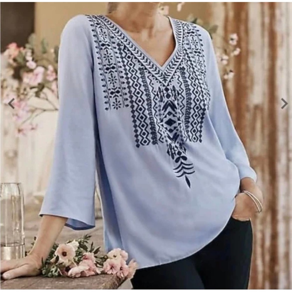 J. Jill Lilac Embroidered Rayon 3/4 Sleeve Light Weight Blouse Size S